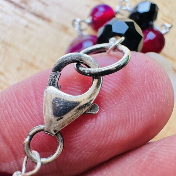 VTG Beaded Accent Necklace 35" Sterling‎ Clasp  Black Pink Red Crystal Glass - Picture 3 of 7